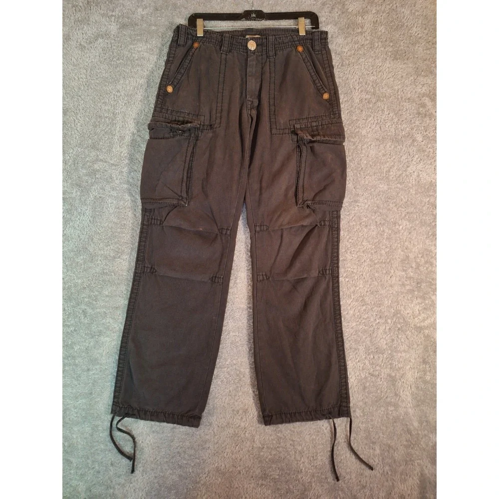 True Religion Anthony Mens Cargo Pants Size 30 Charcoal Grey Straight Drawstring